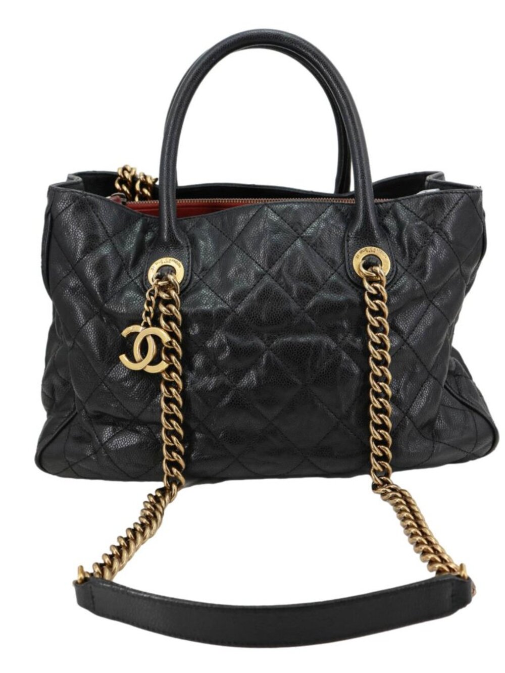 Chanel  Shiva Glazed Quilted Caviar Leather Tote Bag Black
